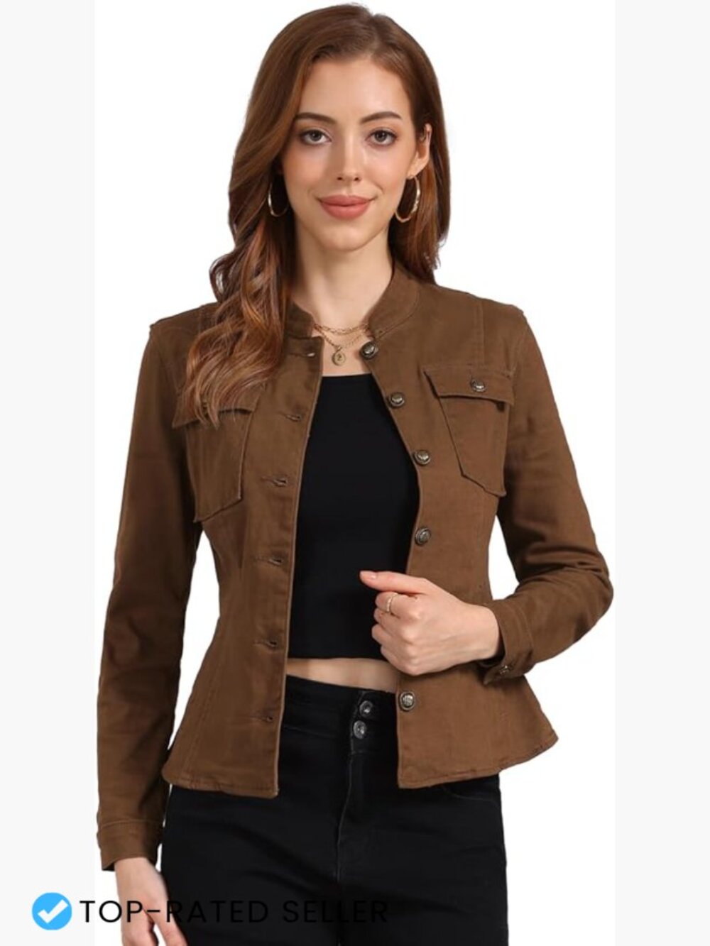 Classic Denim Jacket Women Long Sleeve Button Front Retro Casual